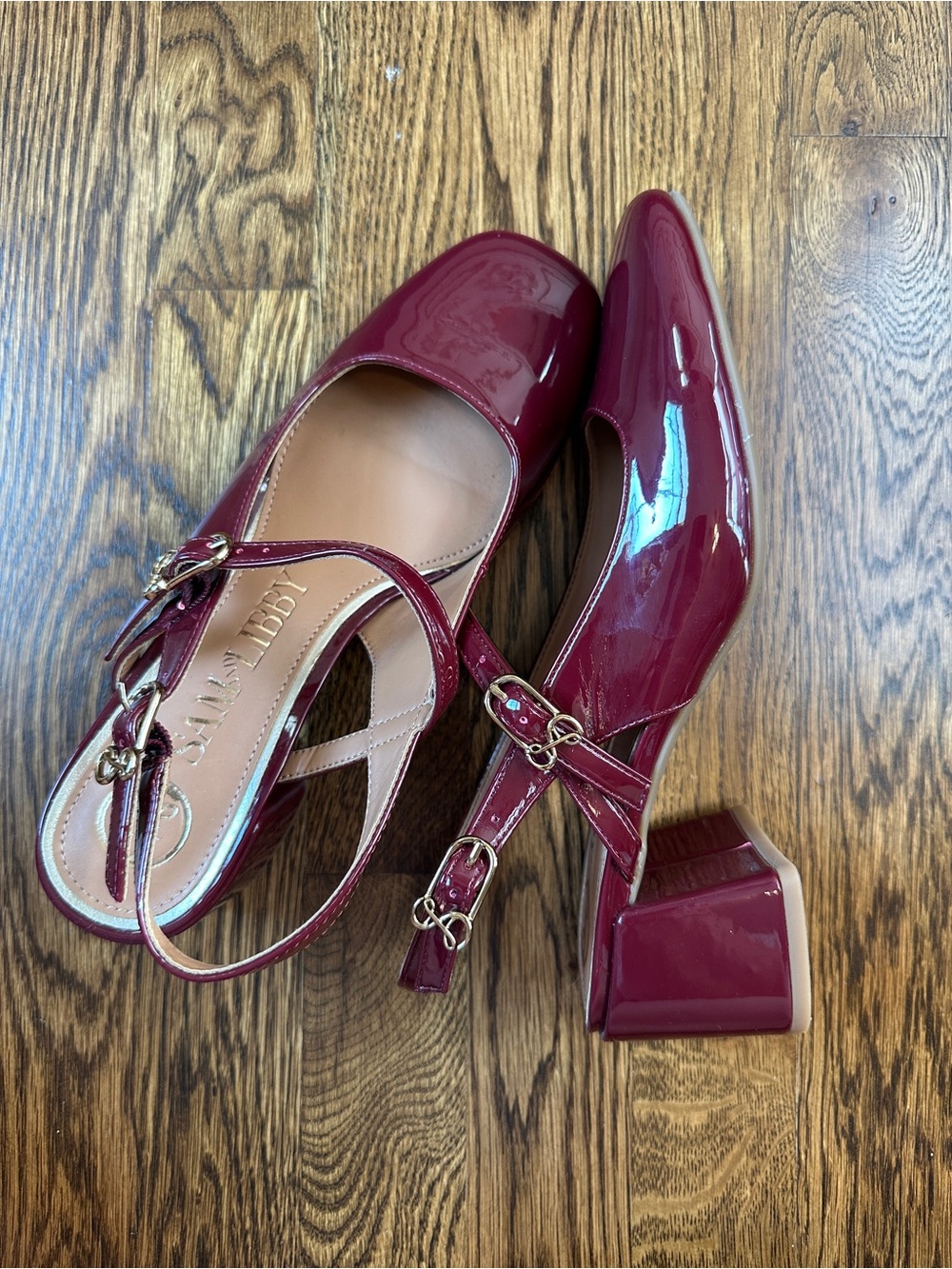 Sam & Libby Mary Jane Slingback Block Heel - Maroon - Size 8 - Picture 3 of 6